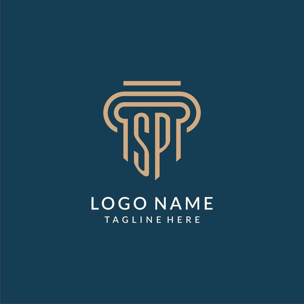 inicial sp pilar logo estilo, lujo moderno abogado legal ley firma logo diseño vector