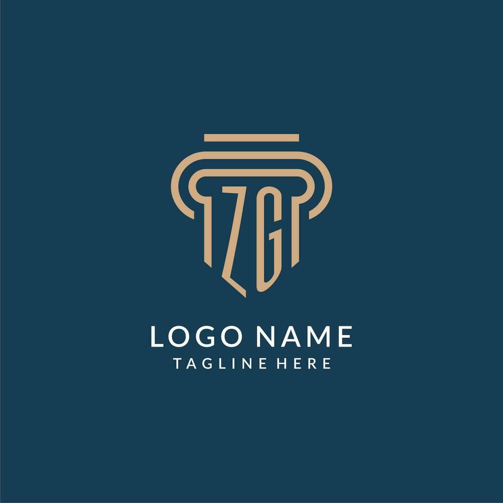 inicial zg pilar logo estilo, lujo moderno abogado legal ley firma logo diseño vector