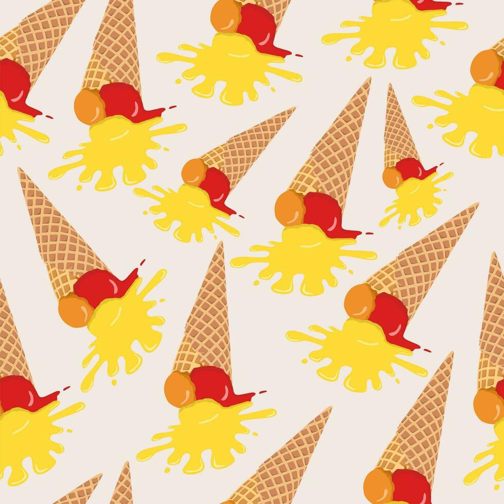 A seamless pattern of melting ice creams. vector