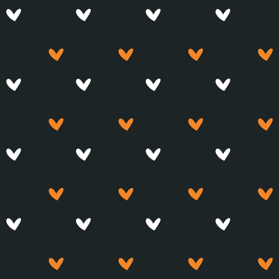 Hearts pattern for hallooween in orange and white color on black background. Happy halloween paper, fabric for kids. Vector