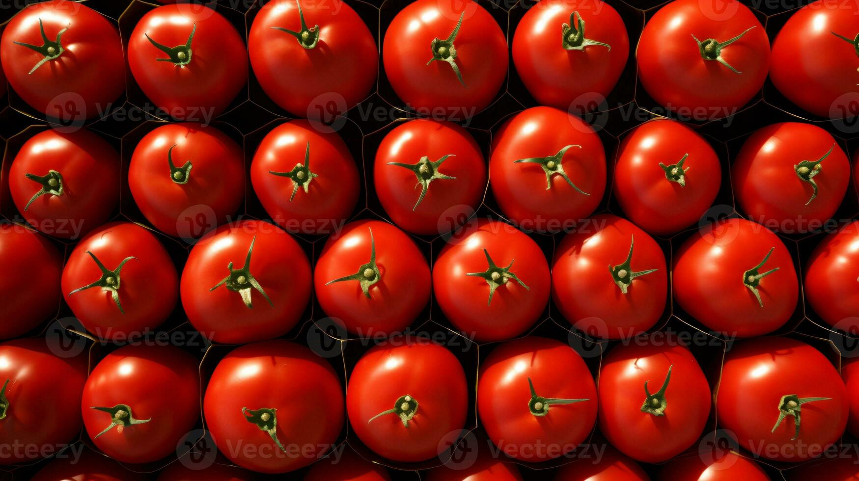 A bunch of red tomatoes on a table. The tomatoes are of different shapes and sizes, creating a visually appealing display. AI Generative photo