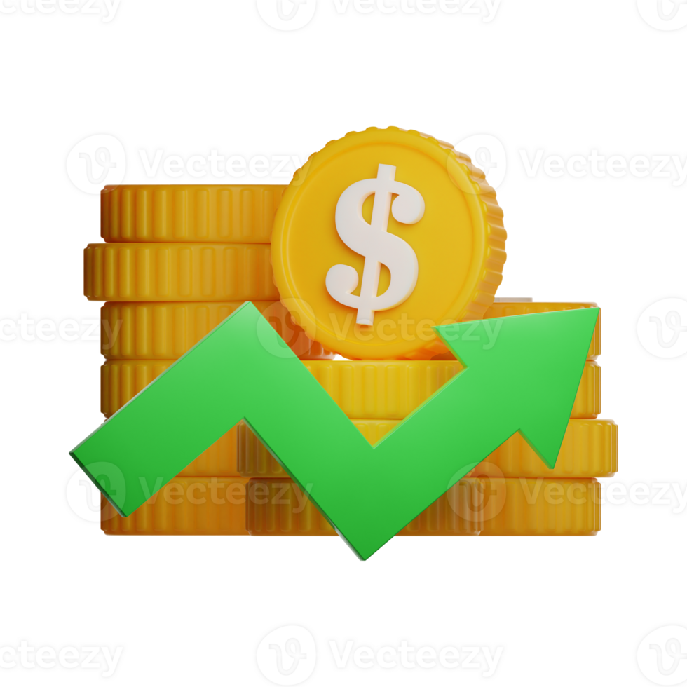 3d Projeto dentro estatística, seta, acima, subindo, moeda, dado, aumentar, melhoria, analisando, economia, e financeiro. png