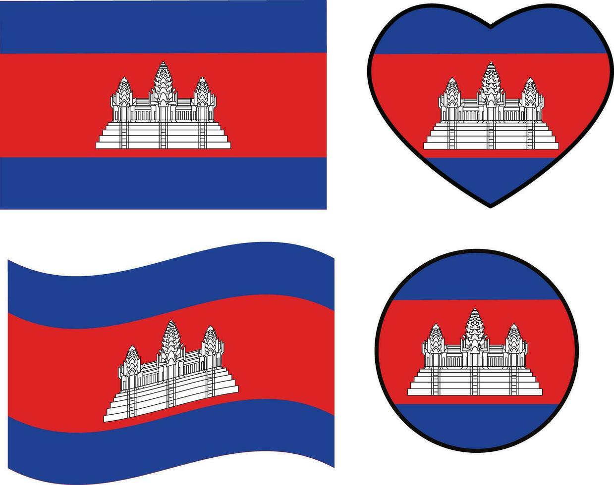 Cambodia flag icon. Waving flag of Cambodia. Heart Cambodia flag. Round Cambodia flag. flat style. vector