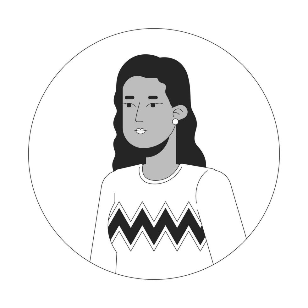 hermoso africano americano niña posando negro y blanco 2d vector avatar ilustración. relajado en pie contorno dibujos animados personaje cara aislado. negro hembra Universidad estudiante plano usuario perfil imagen