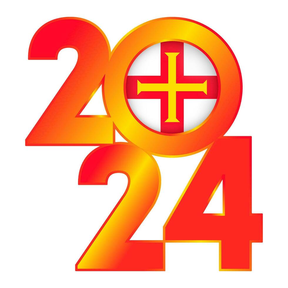 Happy New Year 2024 banner with Guernsey flag inside. Vector illustration.