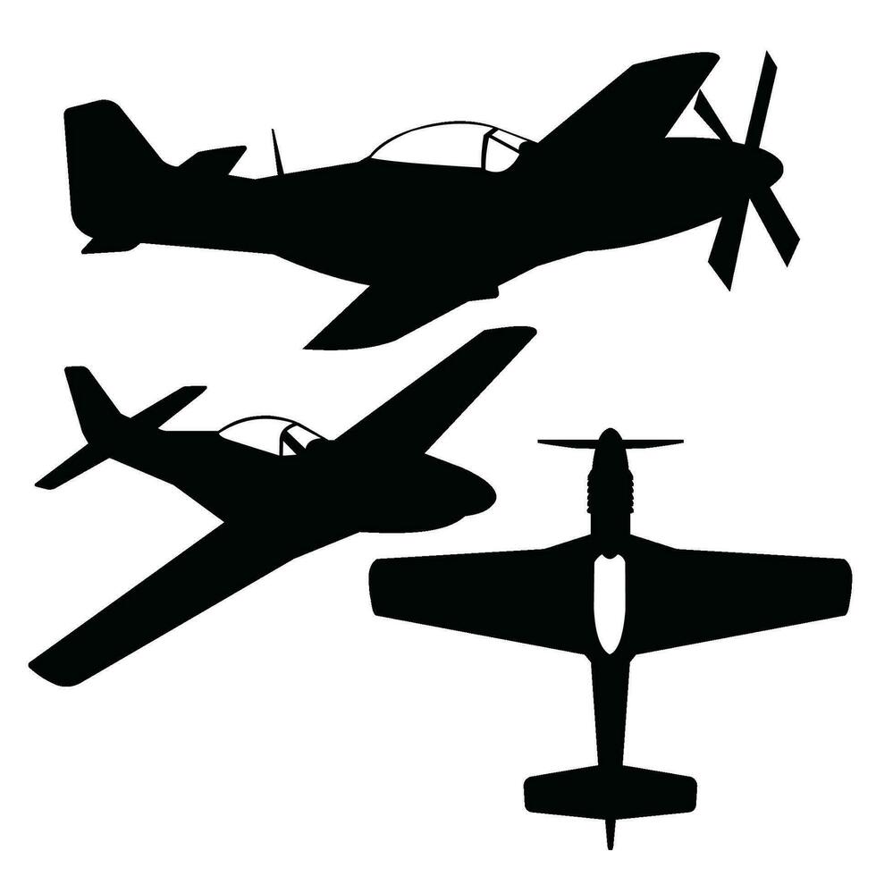 mustango avión silueta conjunto vector diseño