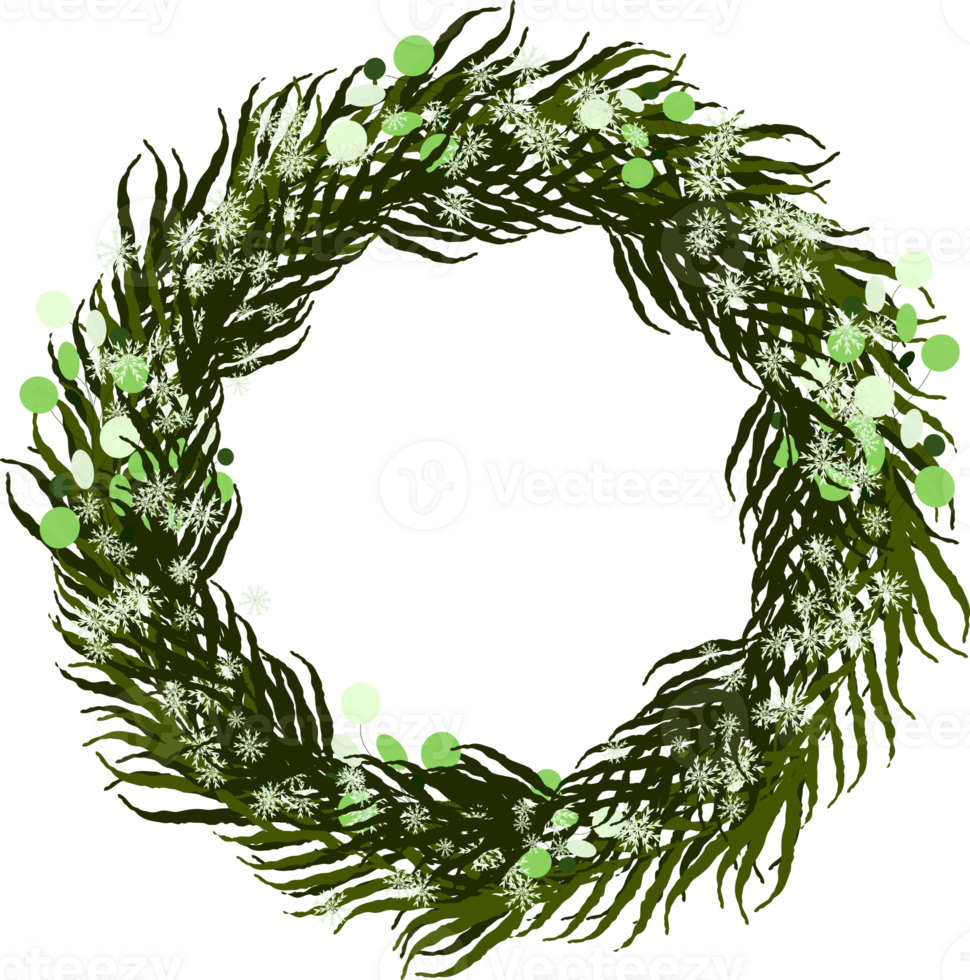 Winter wreath with snowfall frame border png