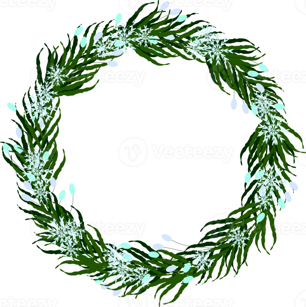 Winter wreath with snowfall frame border png