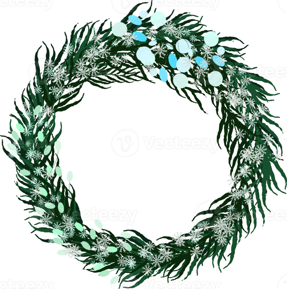 Winter wreath with snowfall frame border png