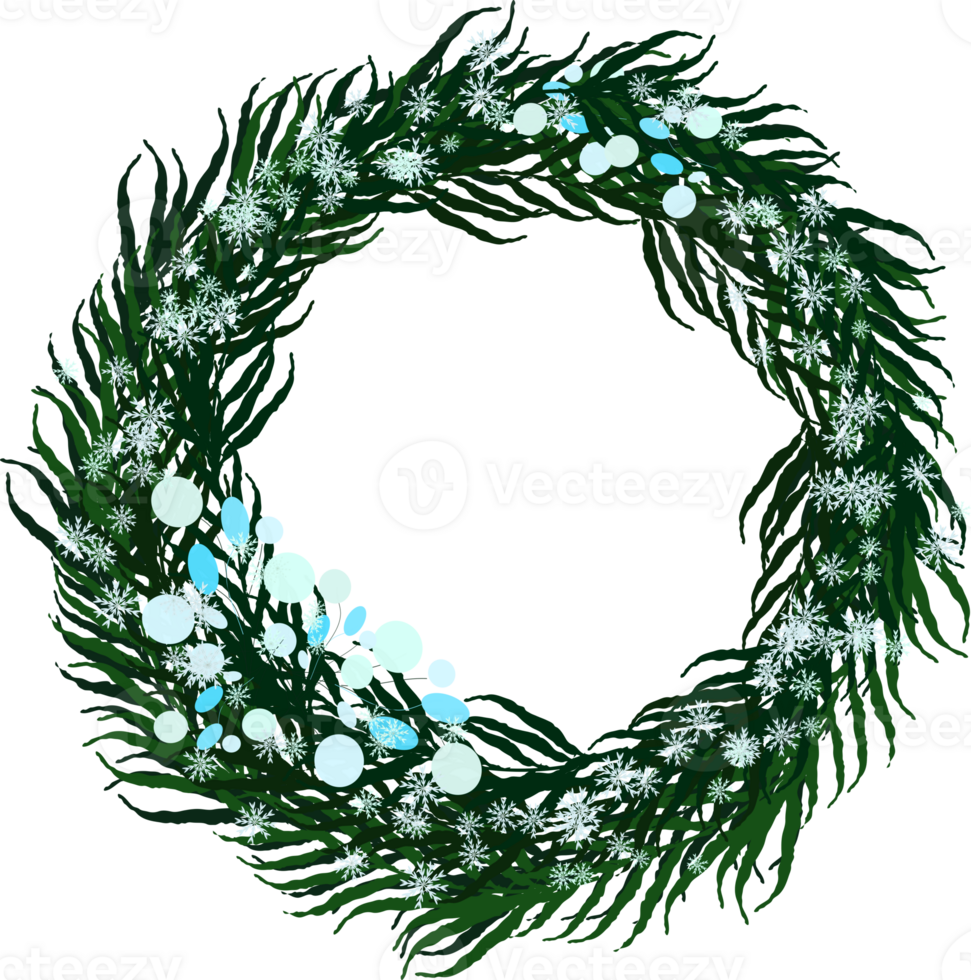 Winter wreath with snowfall frame border png