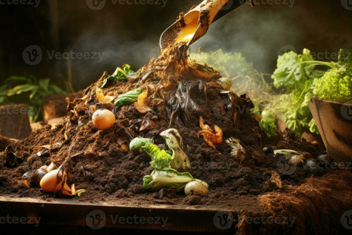 Processing of organic waste, compost preparation. AI-Generated photo