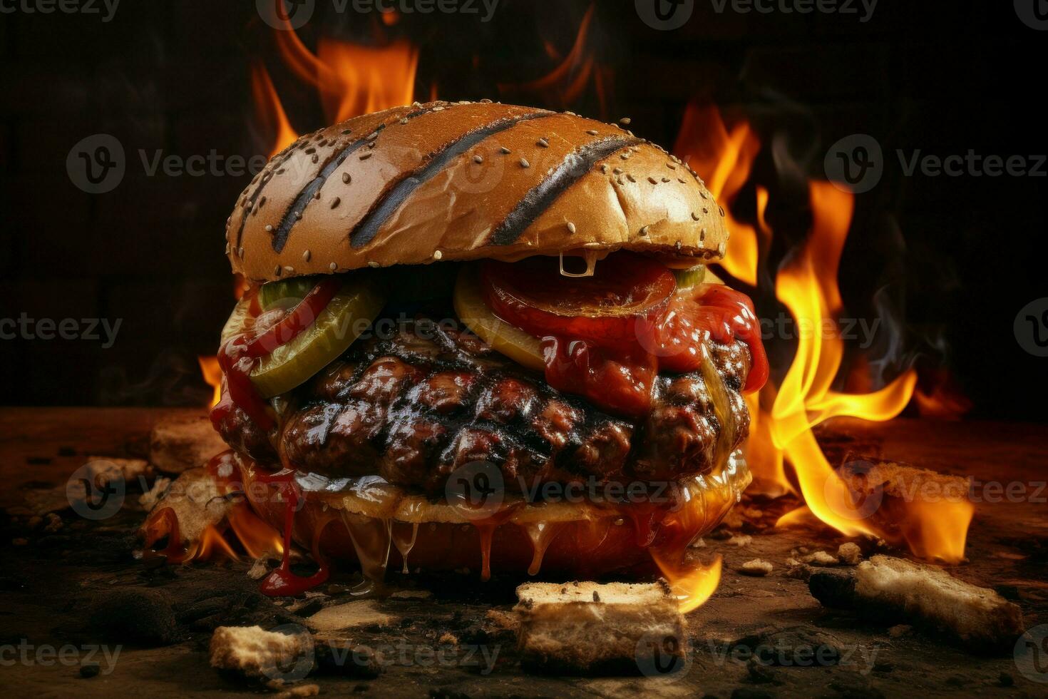 Char-grilled Barbecue beef burgers. Generate Ai photo