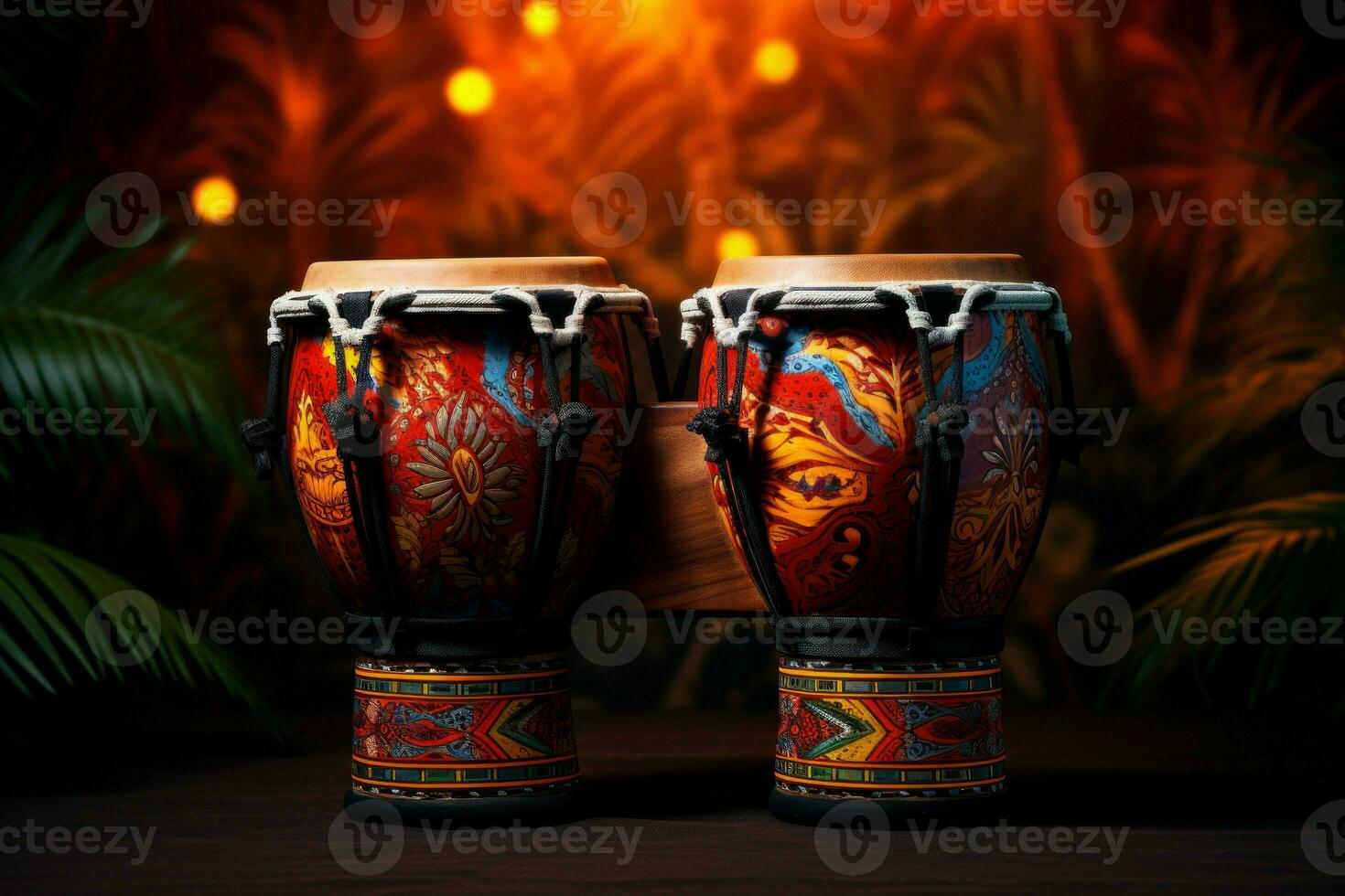 Resonating Bongo drums equipment background. Generate Ai photo