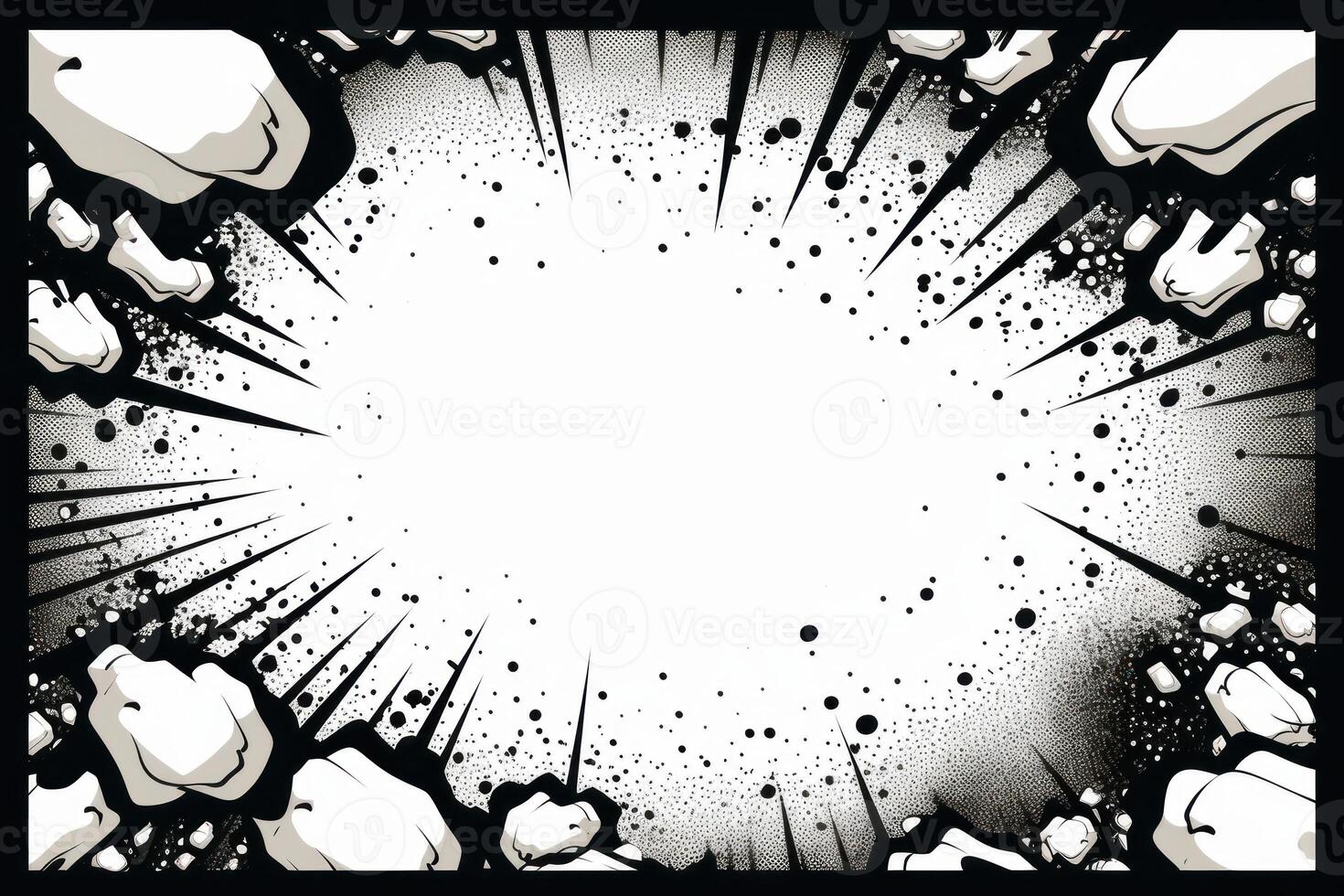 Animated Comic style black frame explosion. Generate Ai photo