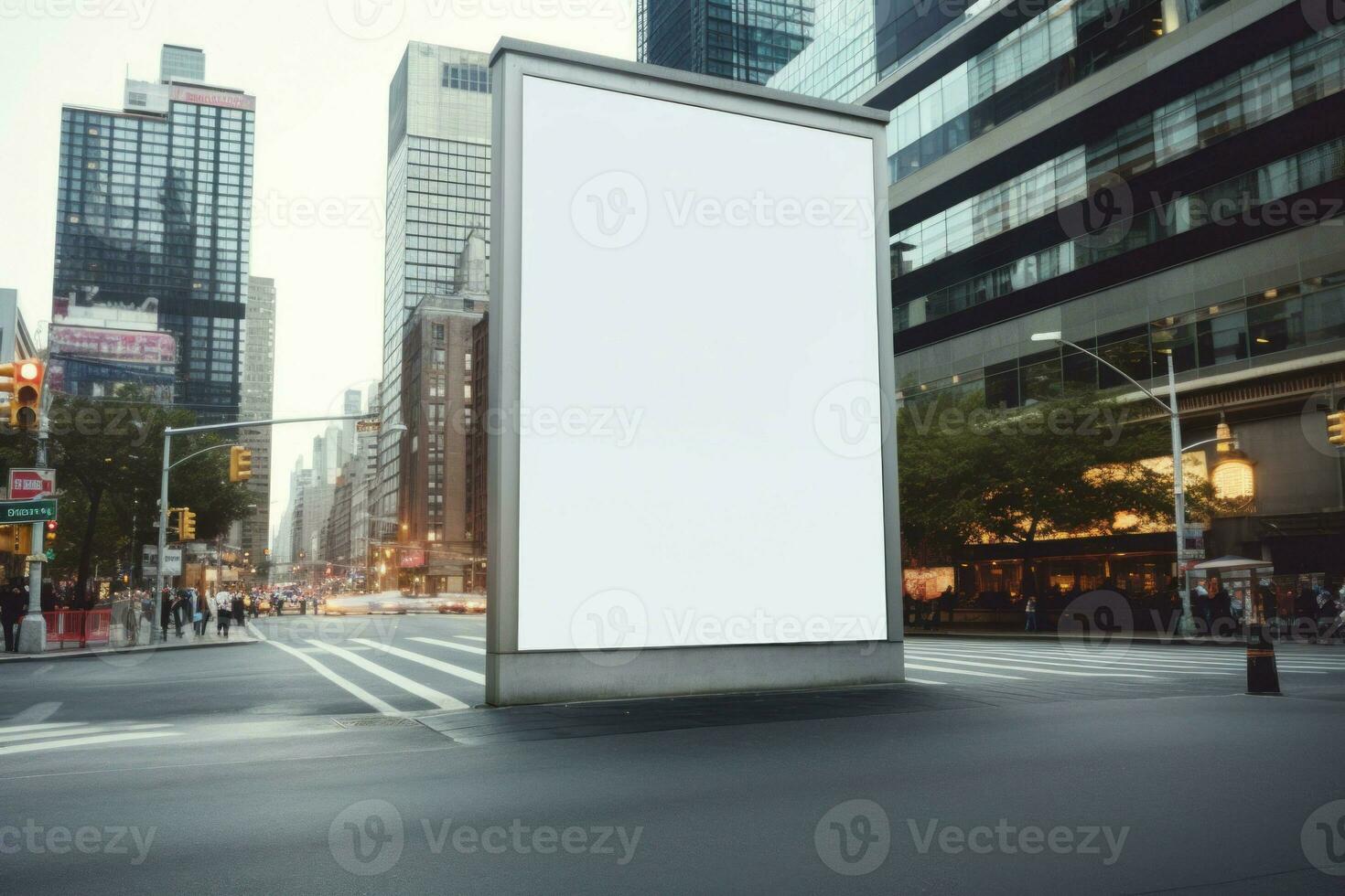 Illuminated Modern city building billboard wall. Generate Ai photo