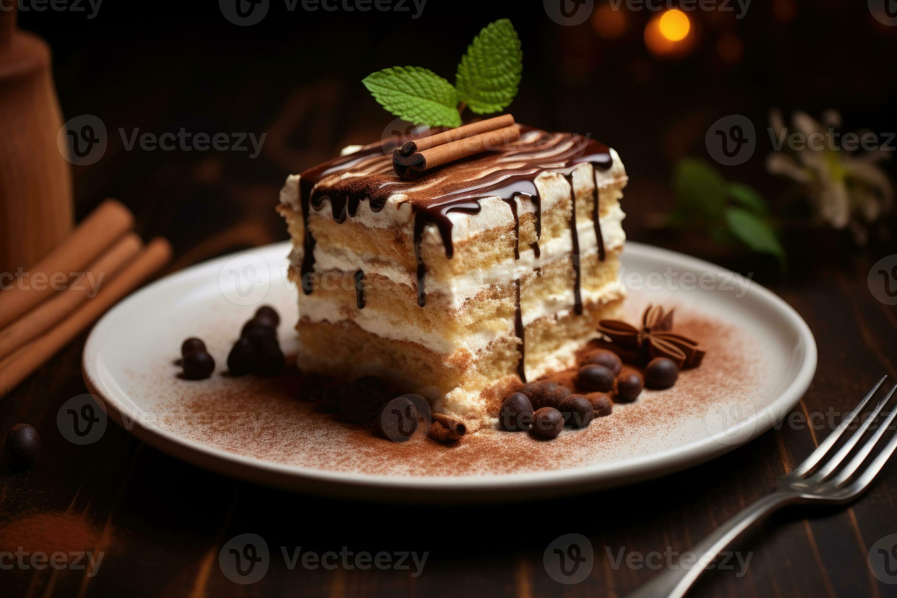 Coffee cake, multilayered dessert. AI generated 31395458 Stock Photo
