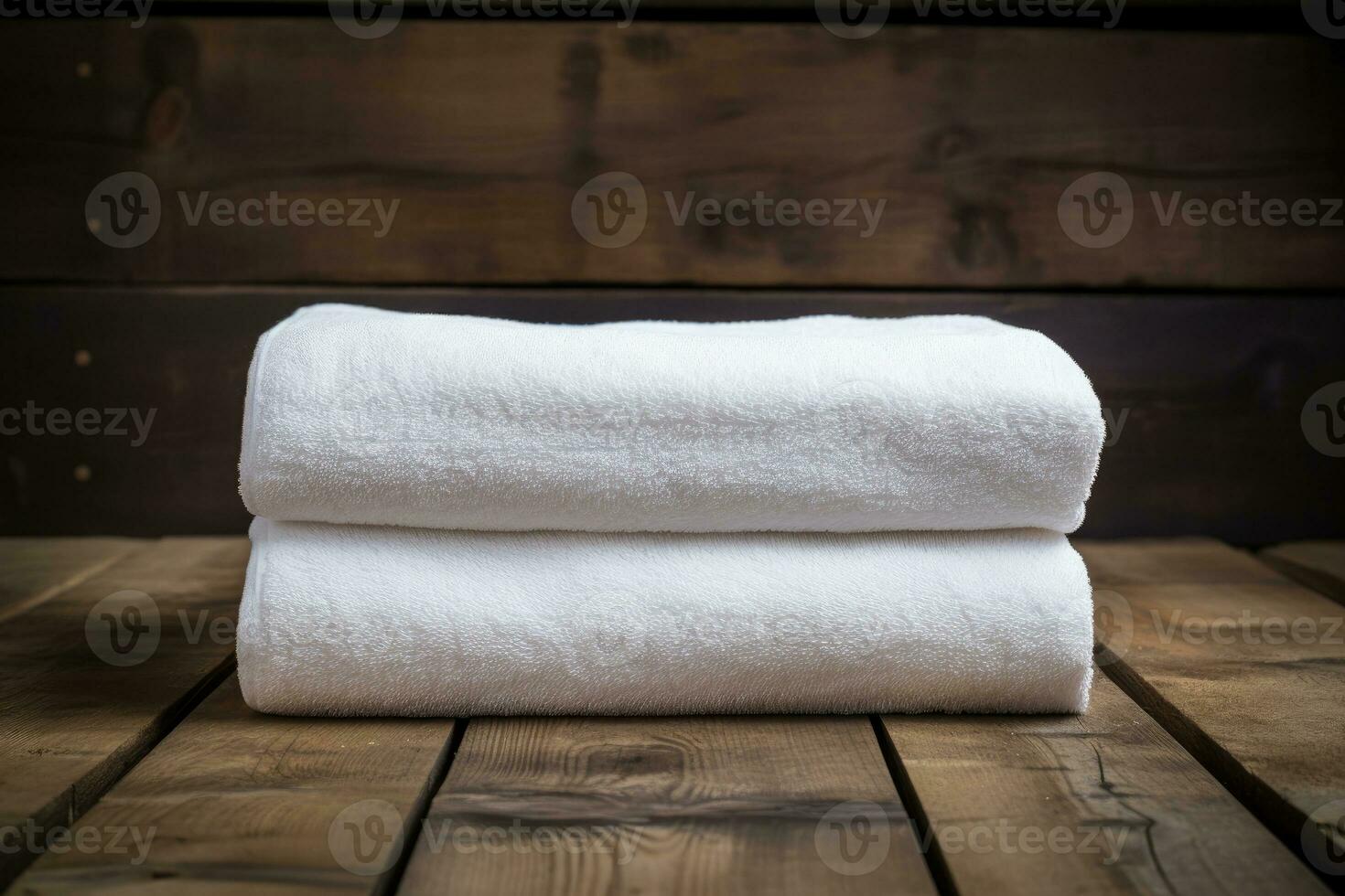 A set of white towers of towels for shower. AI Generated photo