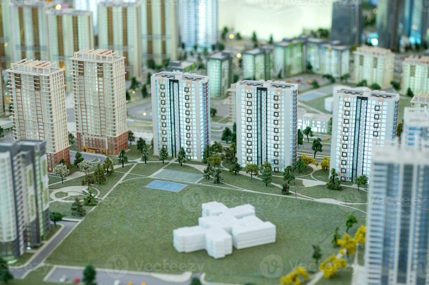 un miniatura ciudad en el mesa. diseño de el trimestre para diseño foto