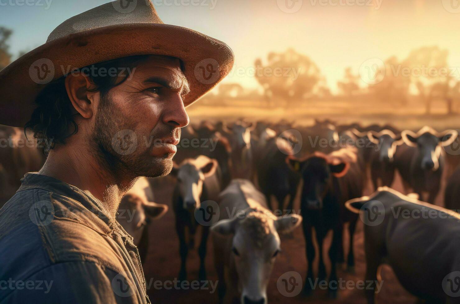 Australian man cattle. Generate Ai photo