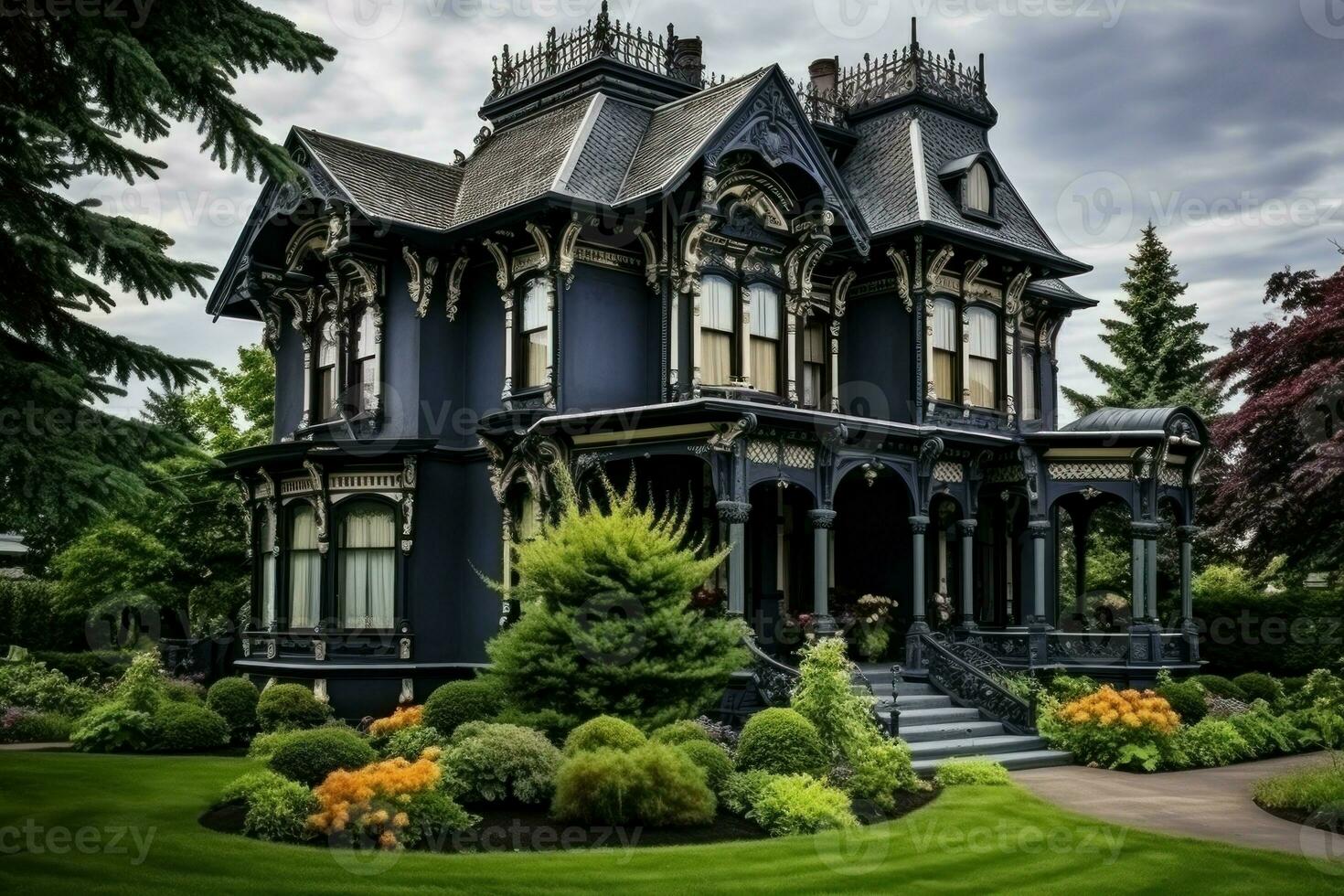 Grandiose Beautiful victorian cute mansion. Generate Ai photo