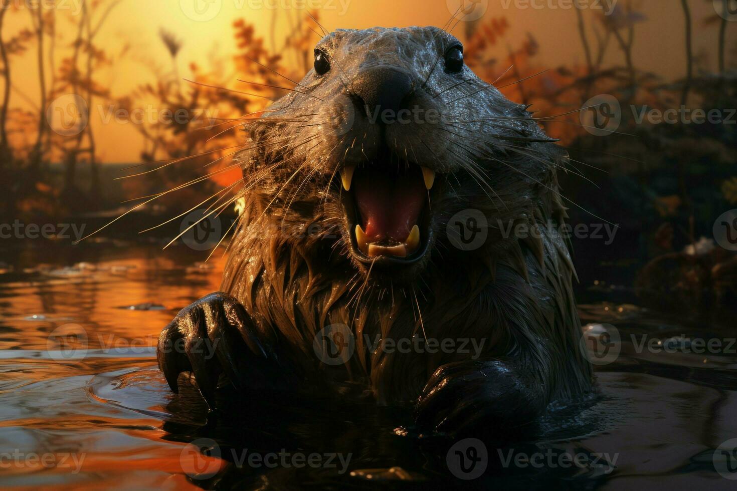 Hardworking Beaver river animal wild. Generate Ai photo