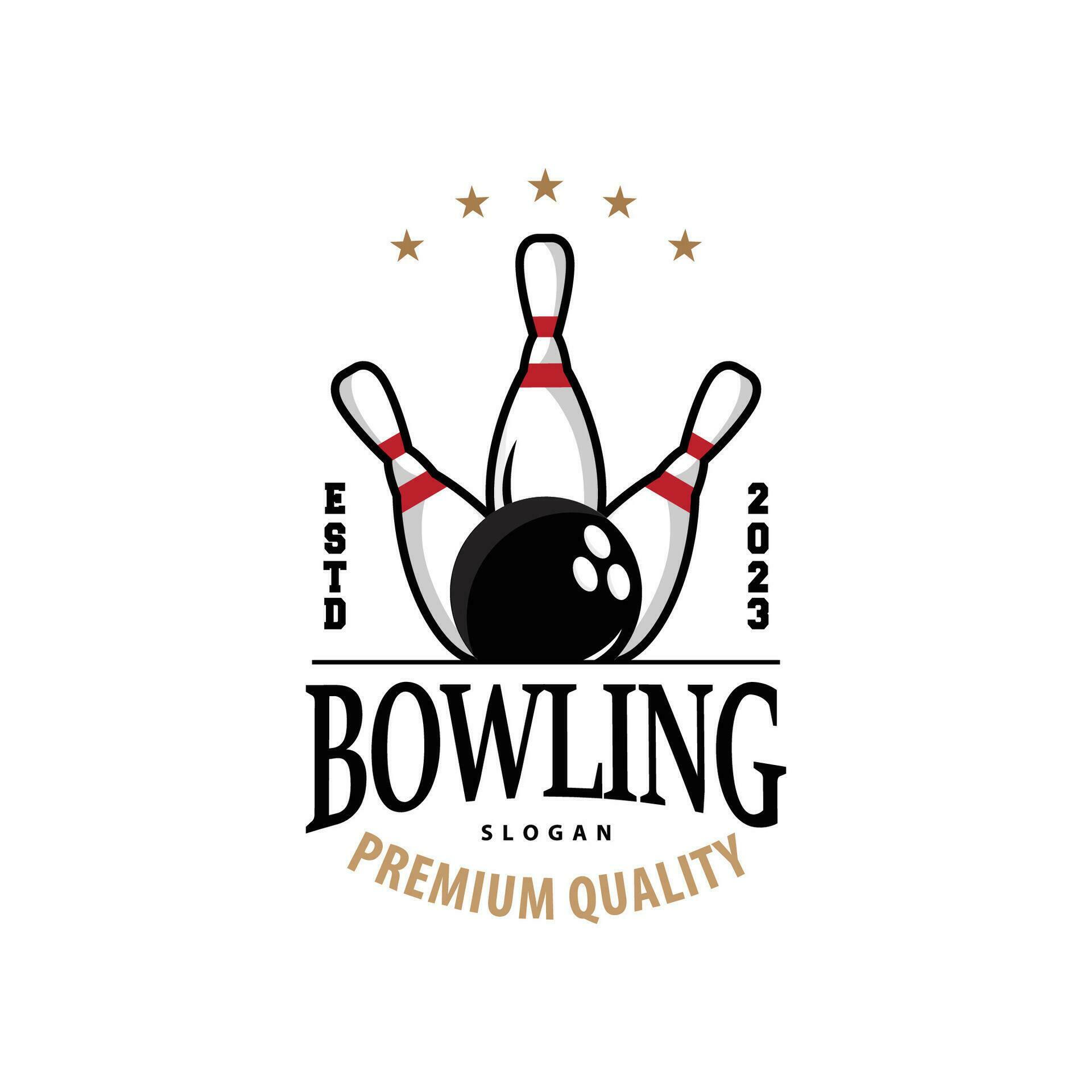 Bowling Sports Club Logo, Bowling Ball And Pin Design Vector Tournament Templet Illustration