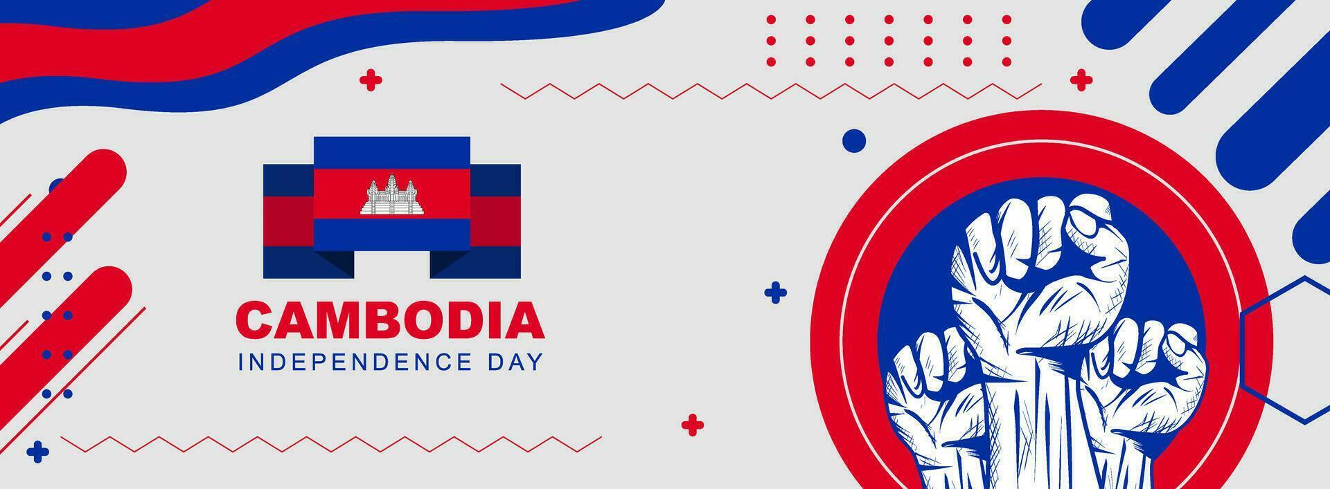 Cambodia independence day, banner design for cambodia national day. banner with cambodian flag colors theme background and geometric abstract retro modern vector
