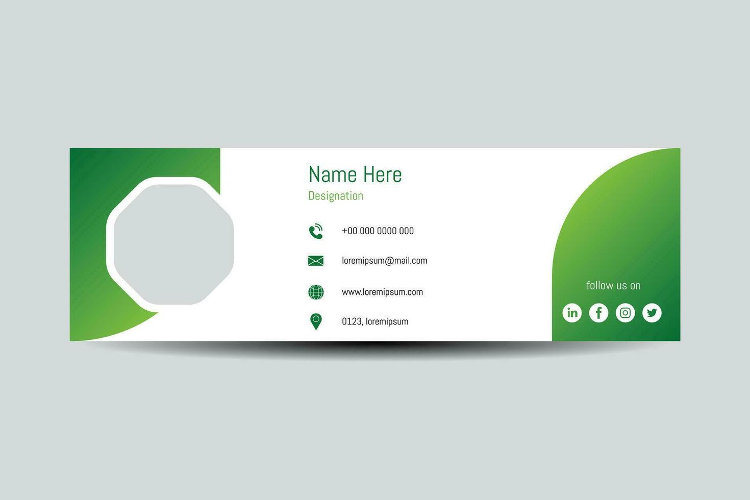 Green Email signature template. Corporate identity design. Editable vector illustration