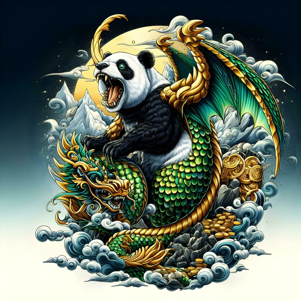 Enchanting Fusion, Behold the Majestic Panda Dragon, a Masterpiece of Nature's Alchemy. AI Generated photo