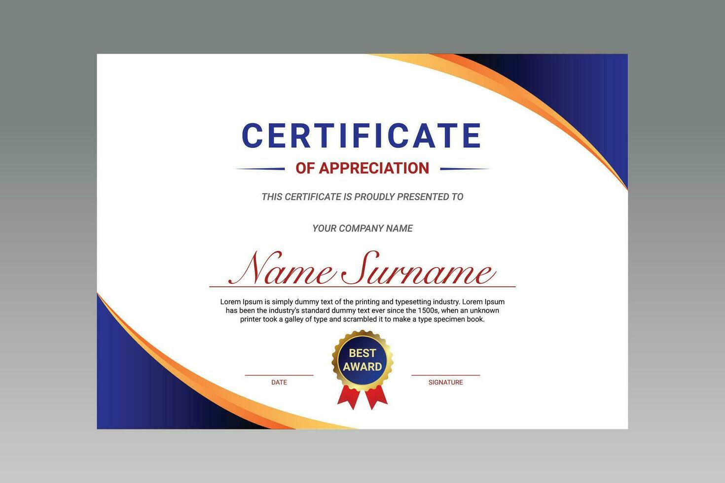 Certificate of appreciation template. Diploma of college or university vector