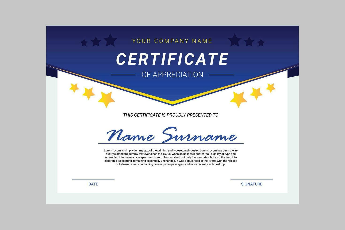 Certificate template. Diploma of appreciation. A4 size. Vector illustration