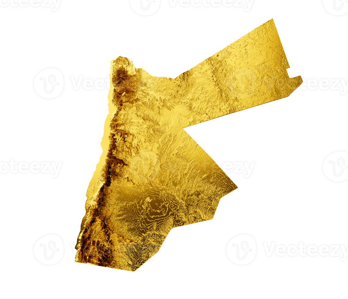 Jordan Map Golden metal Color Height map 3d illustration png