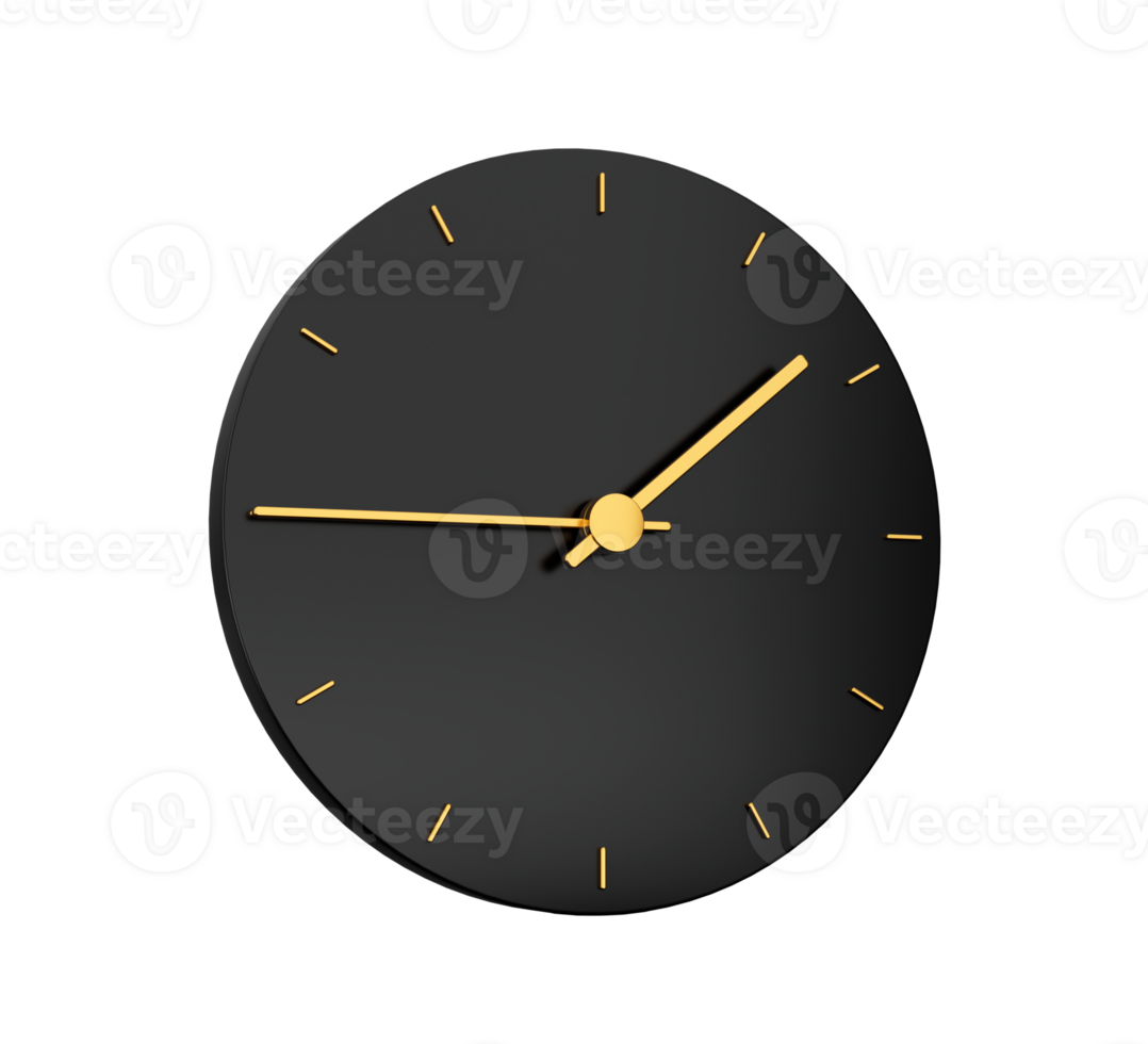 Premium Gold Clock icon quarter to Two on black icon . One forty five o