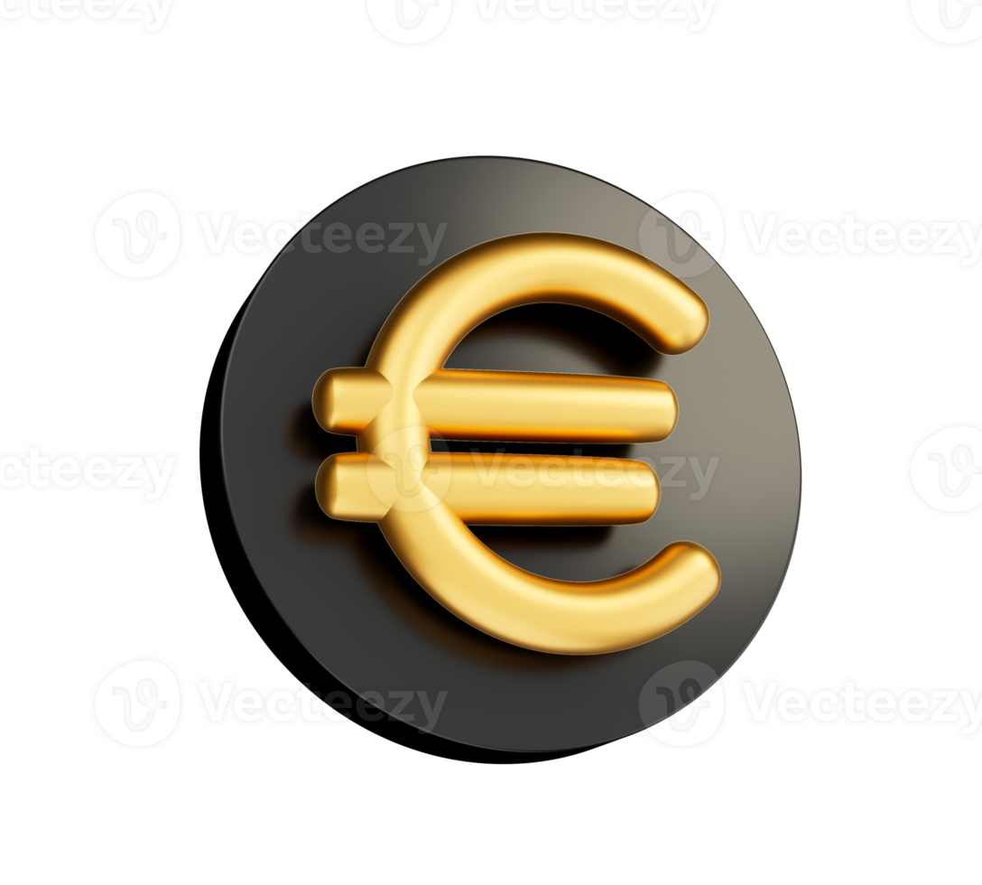 guld euro valuta pengar ikon tecken eller symbol med svart cirkel företag och finansiell utbyta 3d illustration png