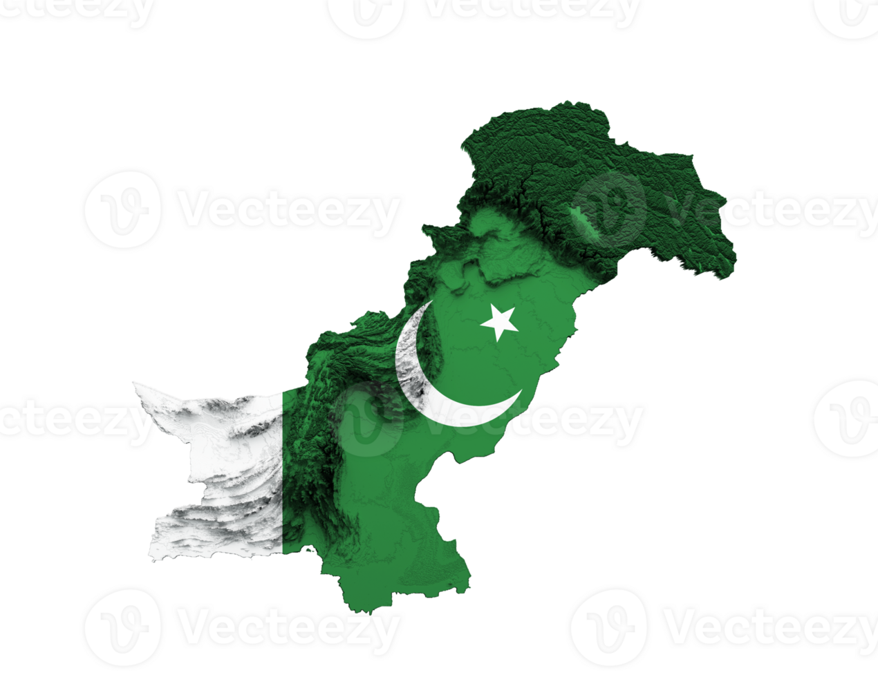 Pakistan Map Pakistani Flag Shaded relief Color Height map 3d illustration png