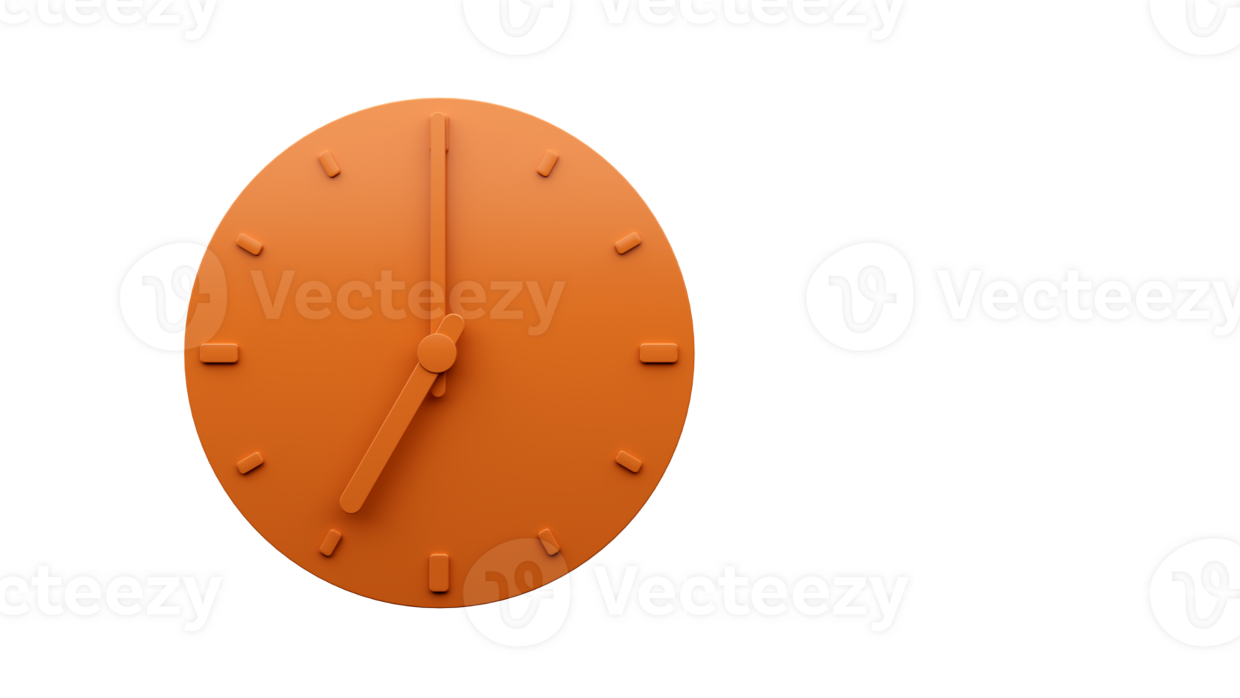 Minimal Orange clock Seven 7 o'clock abstract Minimalist wall clock 3d