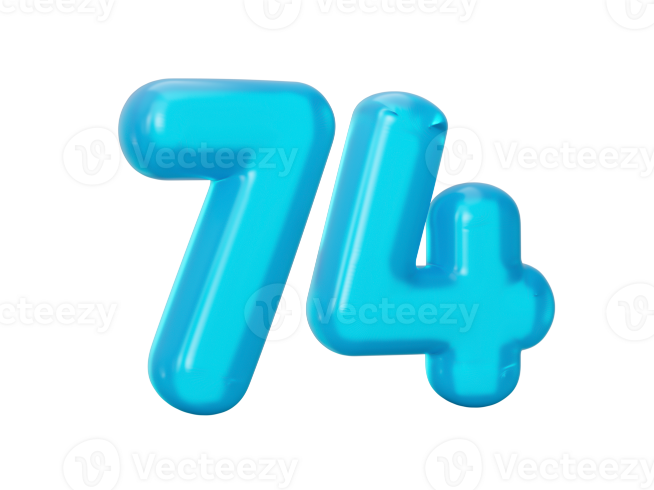 Blue jelly digit 74 Seventy Four Jelly colorful alphabets numbers for kids 3d illustration png