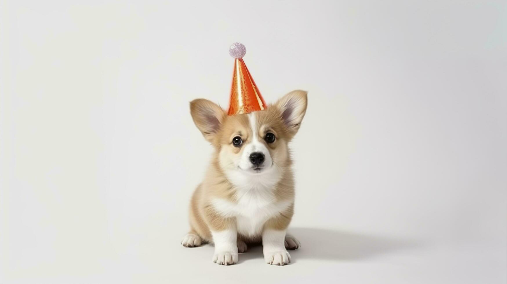 Welsh Corgi Pembroke puppy in a birthday hat on a white background.  31398666 Stock Photo at Vecteezy