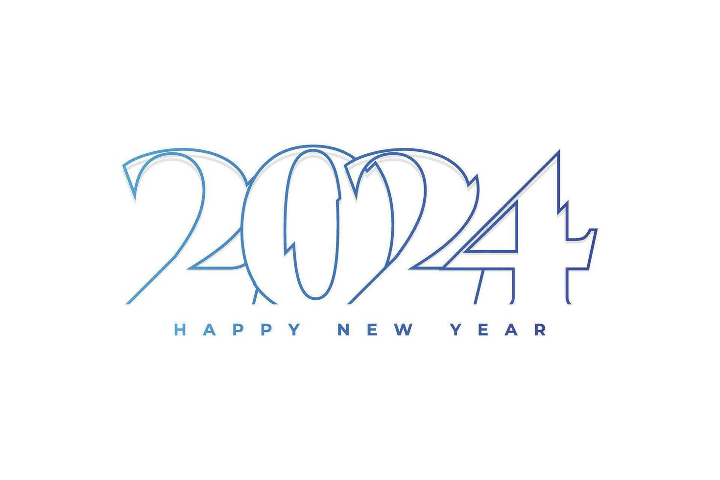 Happy new year 2024 blue outline style typography text logo design vector