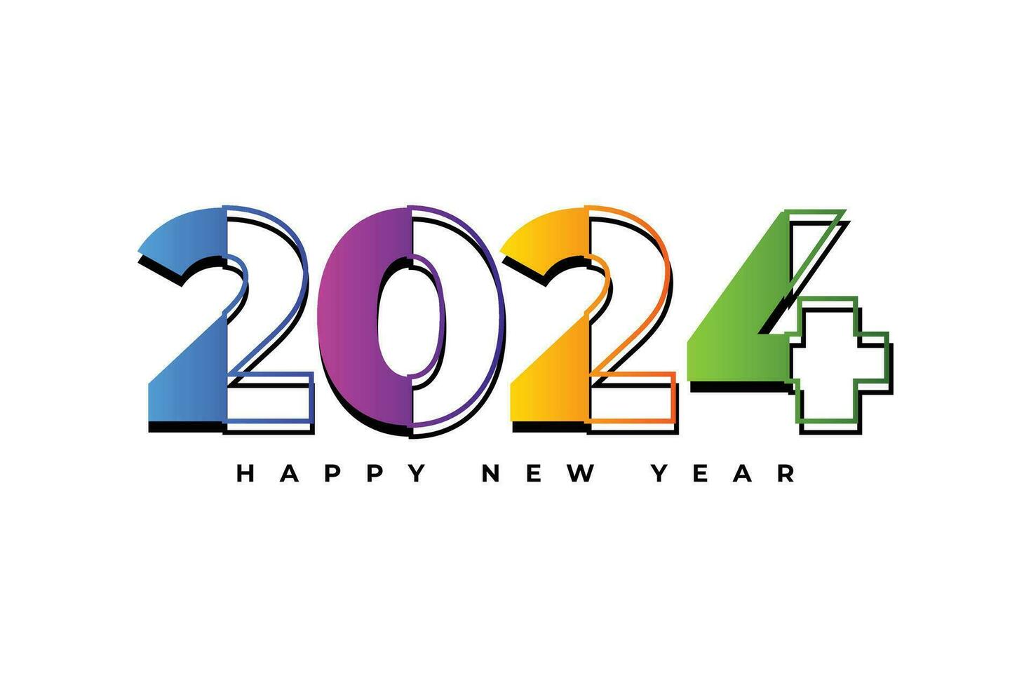 Happy new year 2024 colorful gradient typography text logo design vector