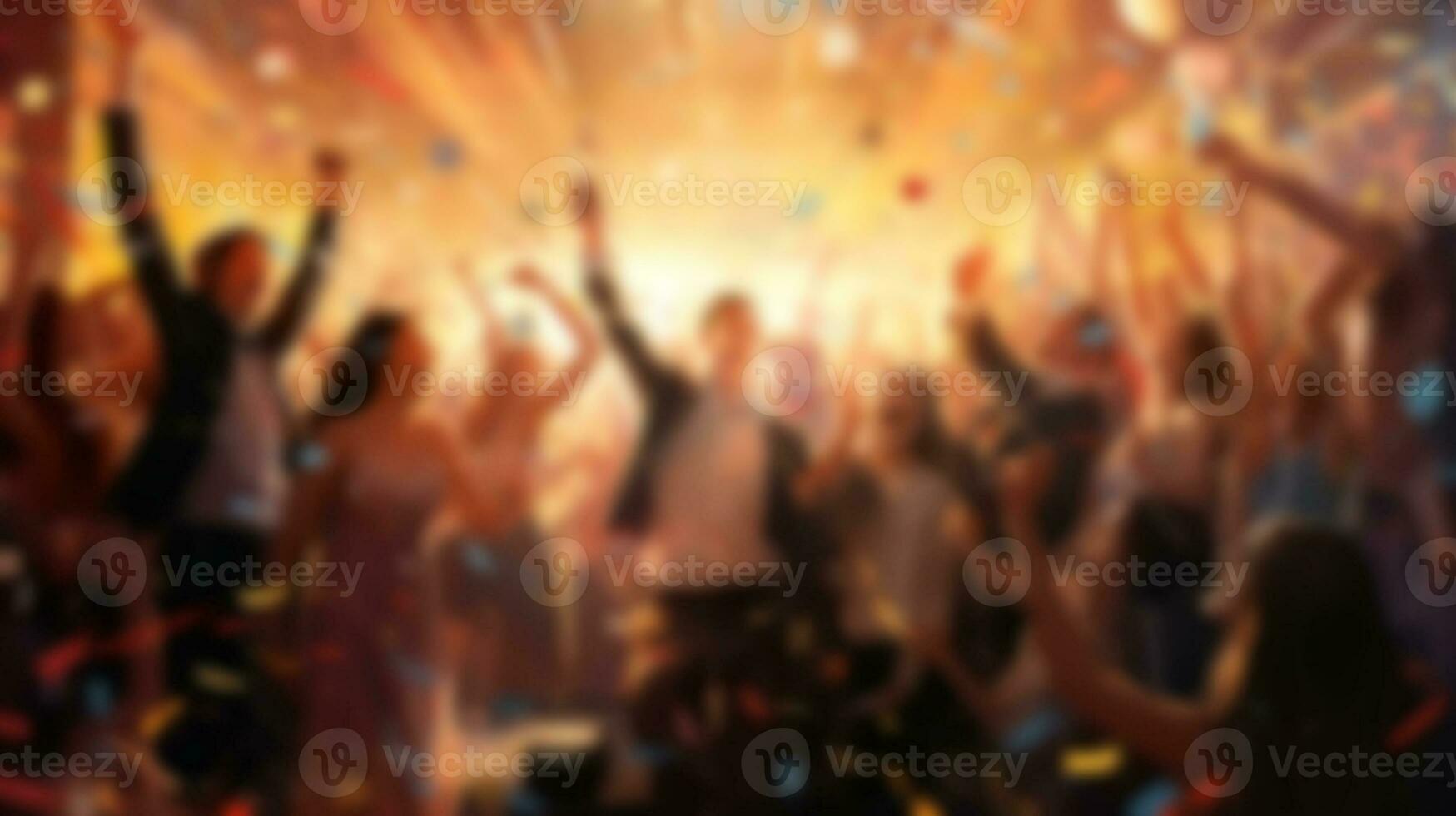 blur crowd cartoon dancing  in festive celebration party background. generative AI photo