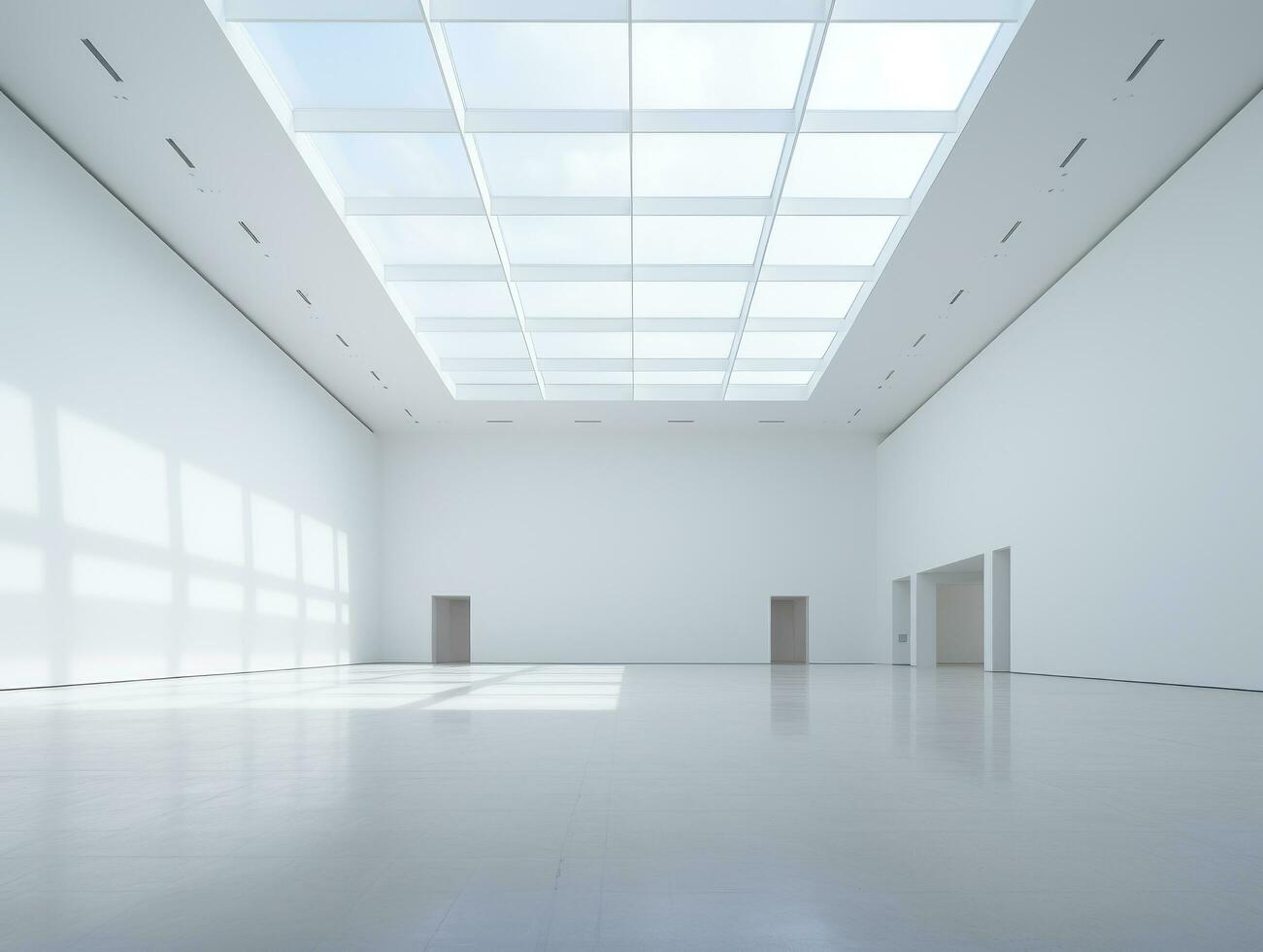 Modern white room interior, glass roof, empty photo