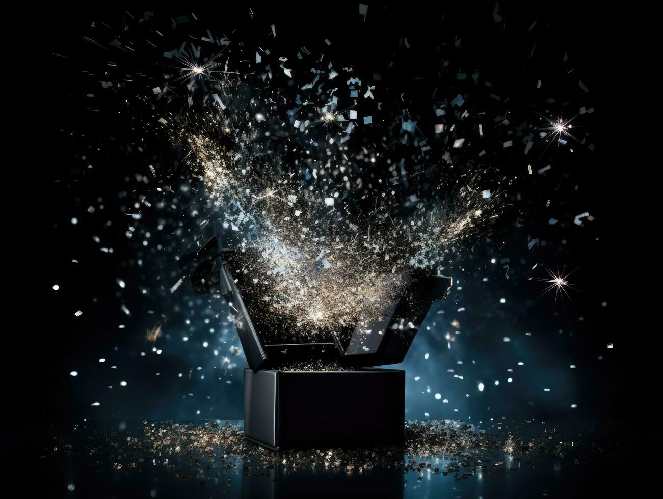 Gift box exploding open with confetti photo