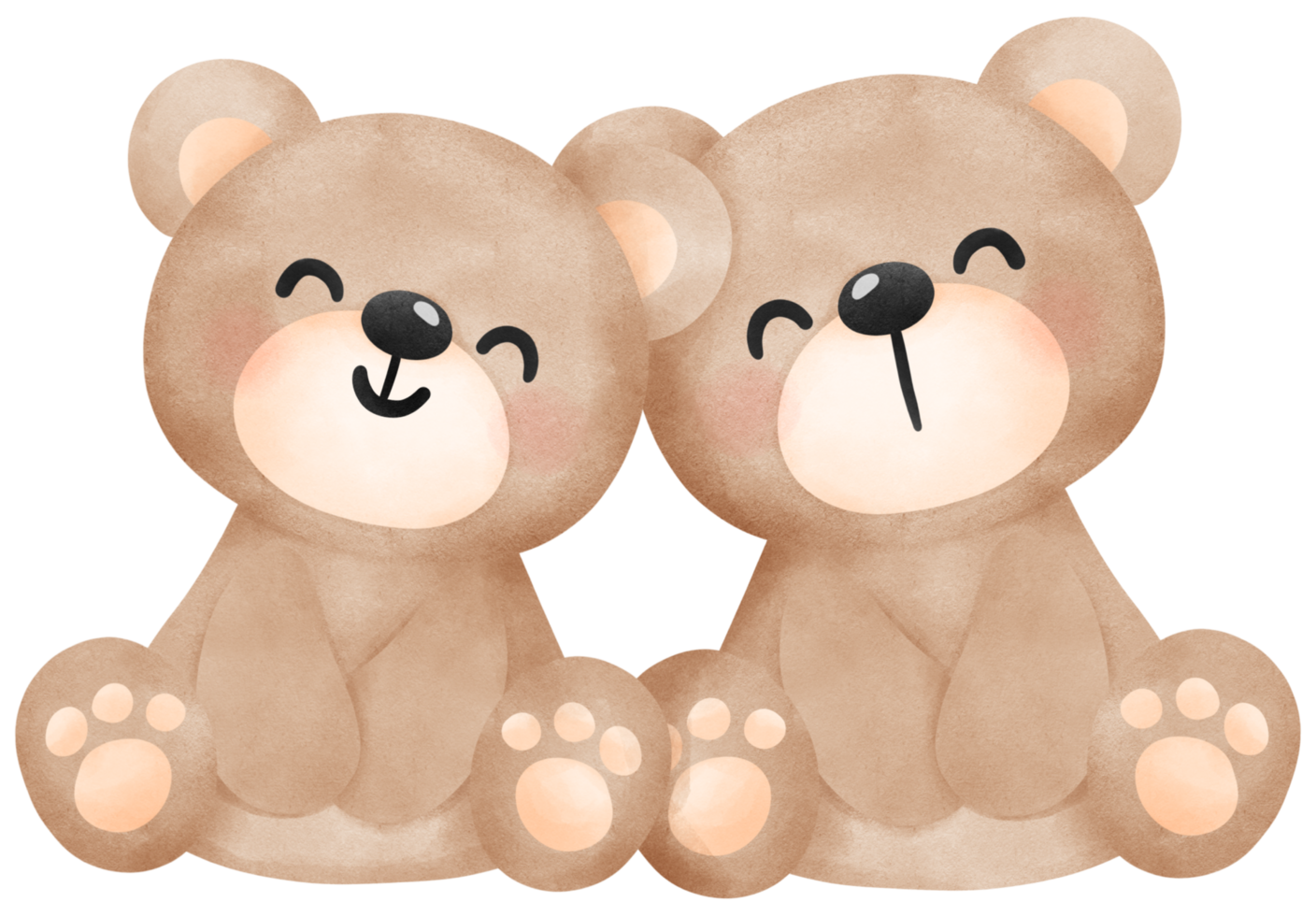 Cute couple teddy bear watercolor illustration png