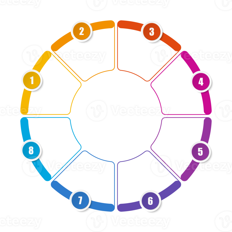 Infographic with 8 steps, process or options. png