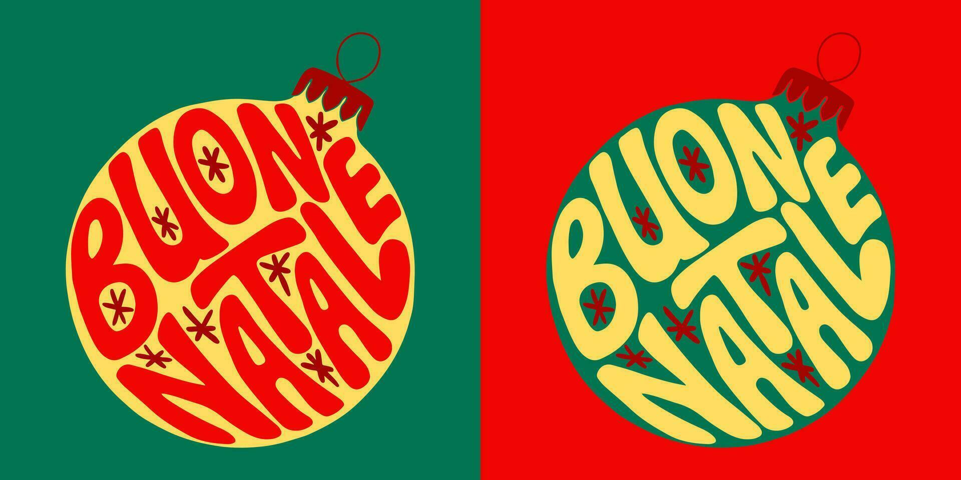 Navidad maravilloso letras. mano dibujado eslogan alegre Navidad en italiano en un Navidad pelota forma. moderno impresión diseño en retro estilo para carteles, tarjetas, camisa impresión social medios de comunicación gráficos vector