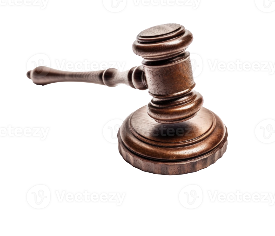 A wooden judge gavel on transparent background AI generated png