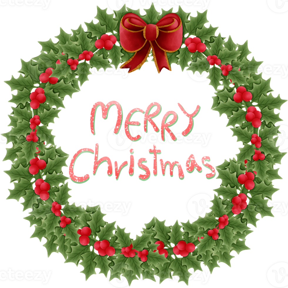 Merry christmas text with holly frame isolated on transparent background png