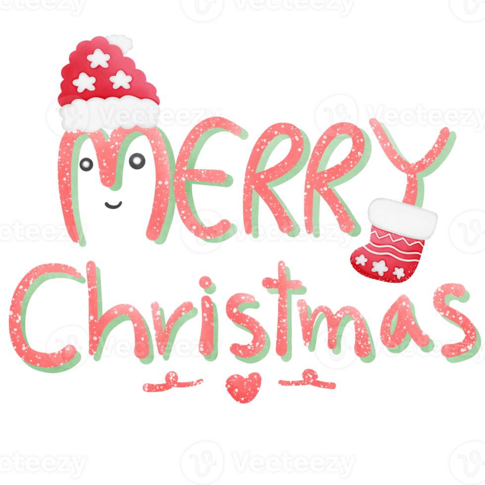 merry christmas lettering with Santa Claus hat and sock isolated on transparent background png