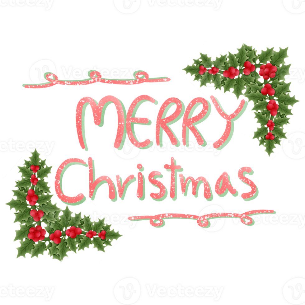 christmas lettering with holly frame isolated on transparent background png